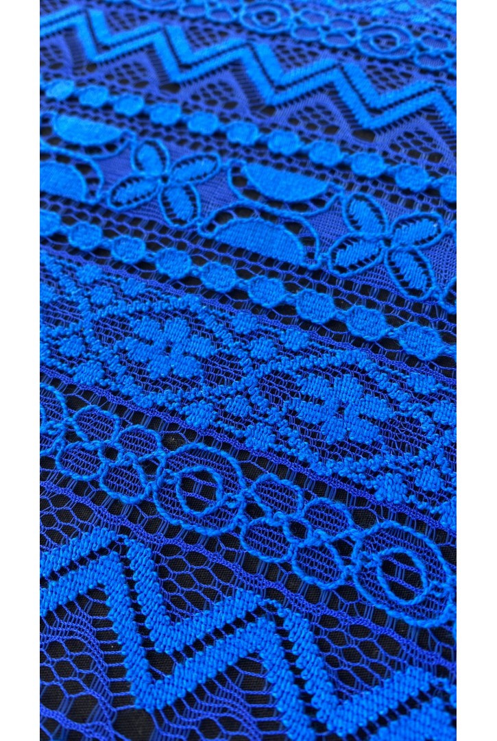 Saks Mavi Tül Üzeri Pamuk Naylon Karışımlı Dantel