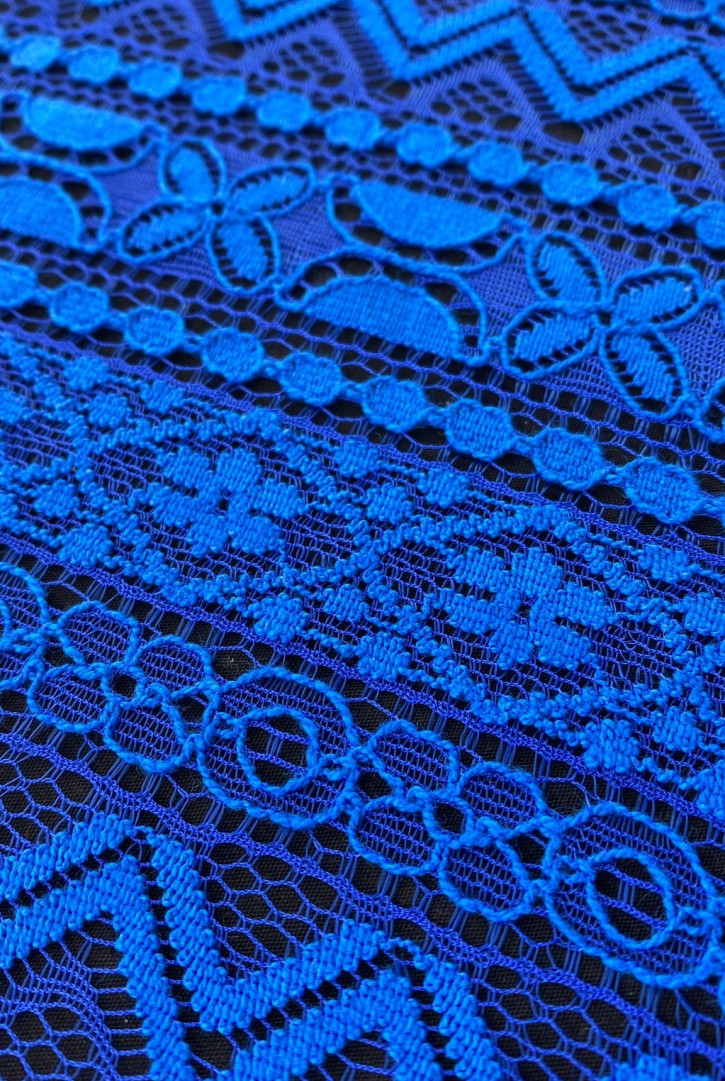 Saks Mavi Tül Üzeri Pamuk Naylon Karışımlı Dantel