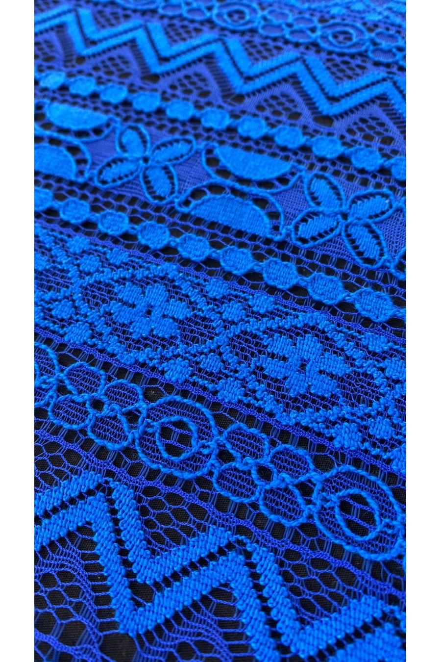 6321-KG Saks Mavi Tül Üzeri Pamuk Naylon Karışımlı Dantel