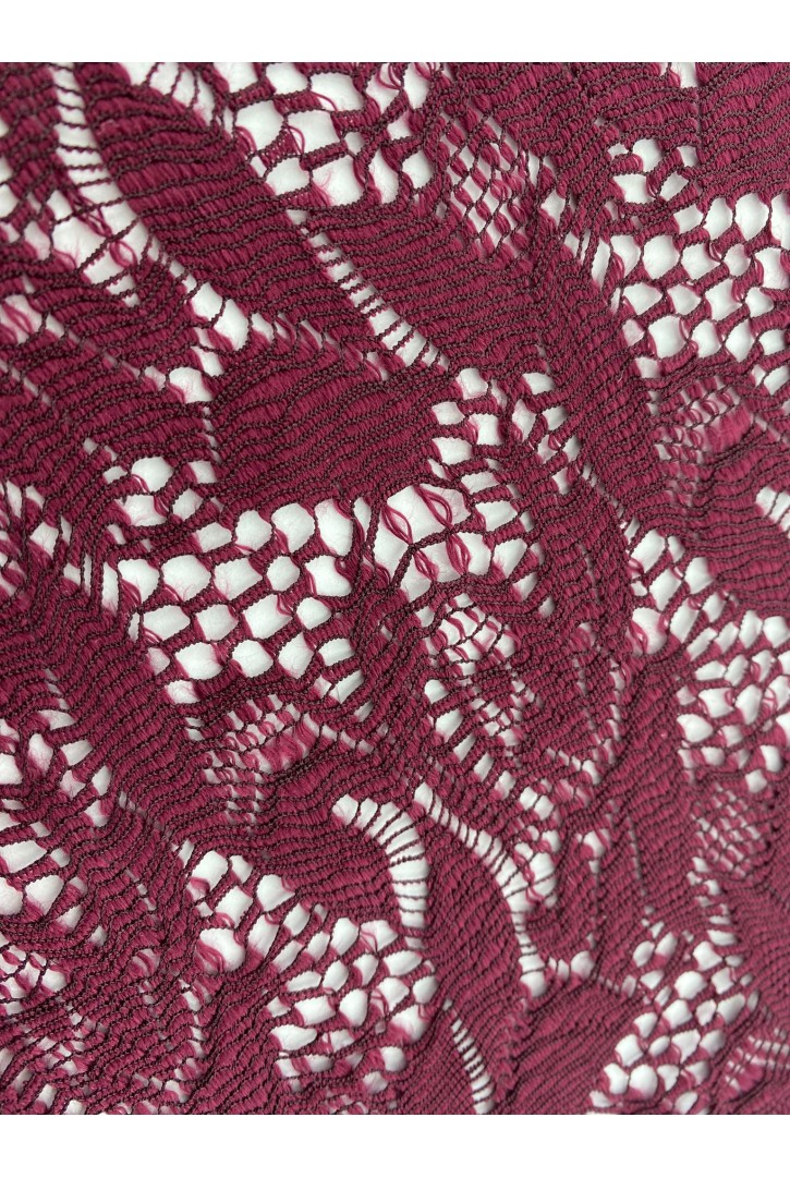 Bordo Şardonlu Polyester Dantel, Yerli, 157 cm