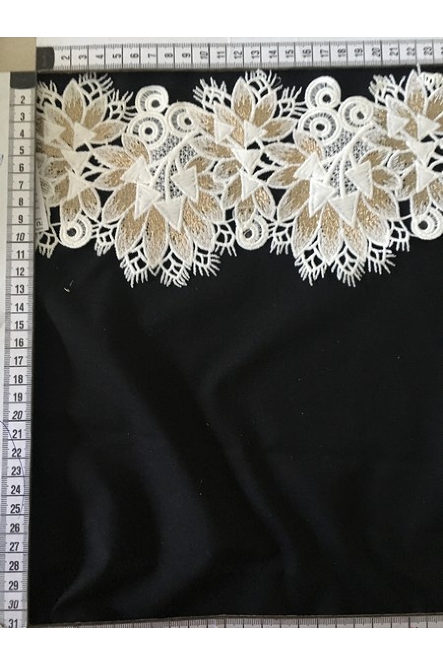 4169-METRE Beyaz-Gold Lurex Güpür Polyester Brode Bant