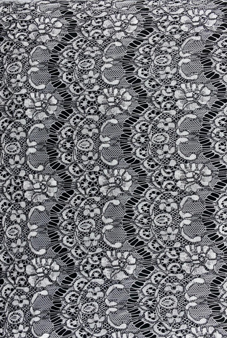 Siyah Kordlu Parlak Polyester Dantel Kumaş