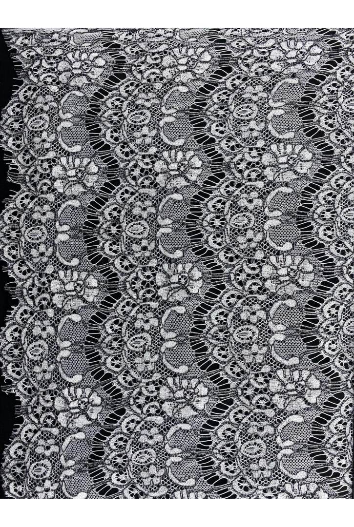 Siyah Kordlu Parlak Polyester Dantel Kumaş