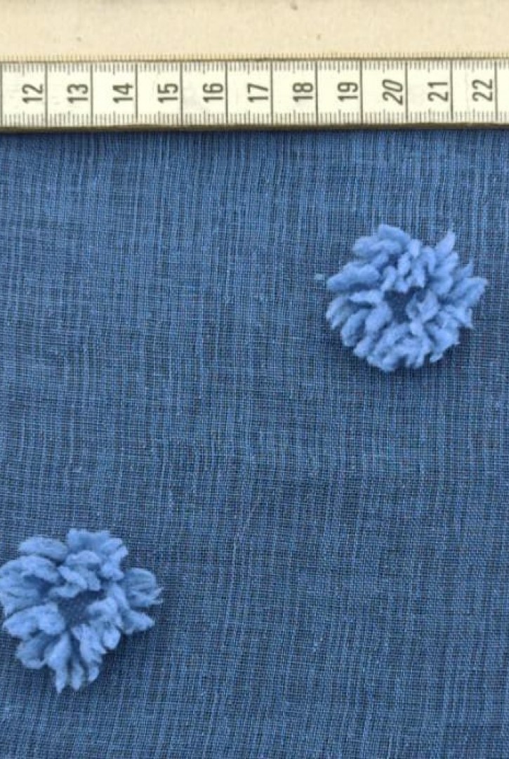 İndigo Ponponlu Dokuma Kumaş - Yerli Polyester (10210)