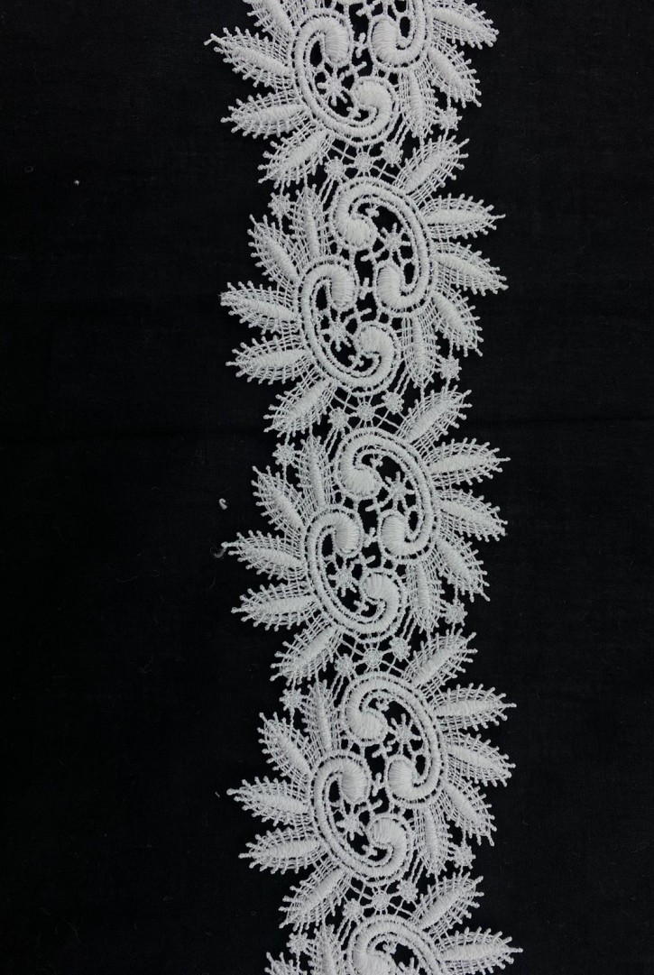 Beyaz Mat Polyester Güpür Brode Bant, 6 cm