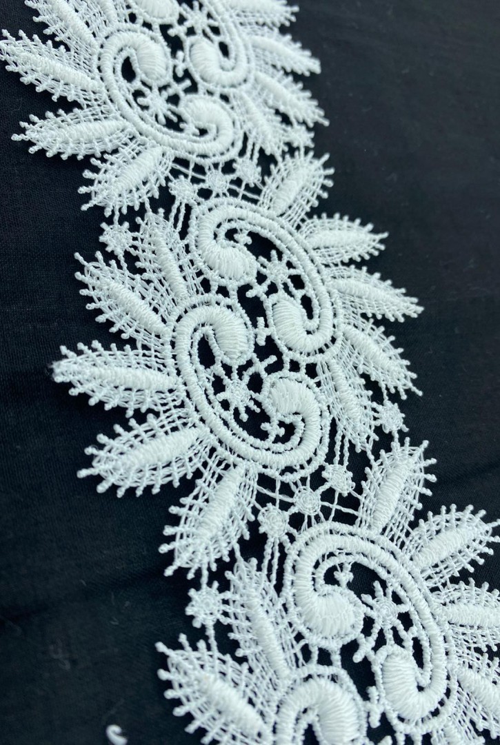 Beyaz Mat Polyester Güpür Brode Bant, 6 cm