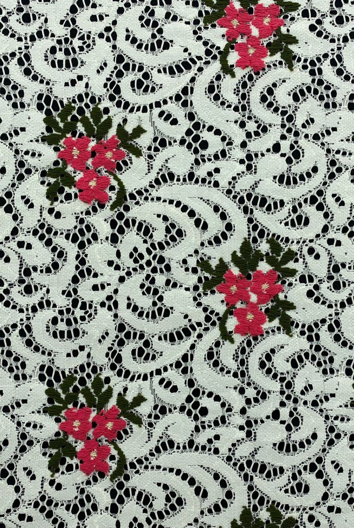 Pembe-Yeşil Nakışlı Fikse Dantel