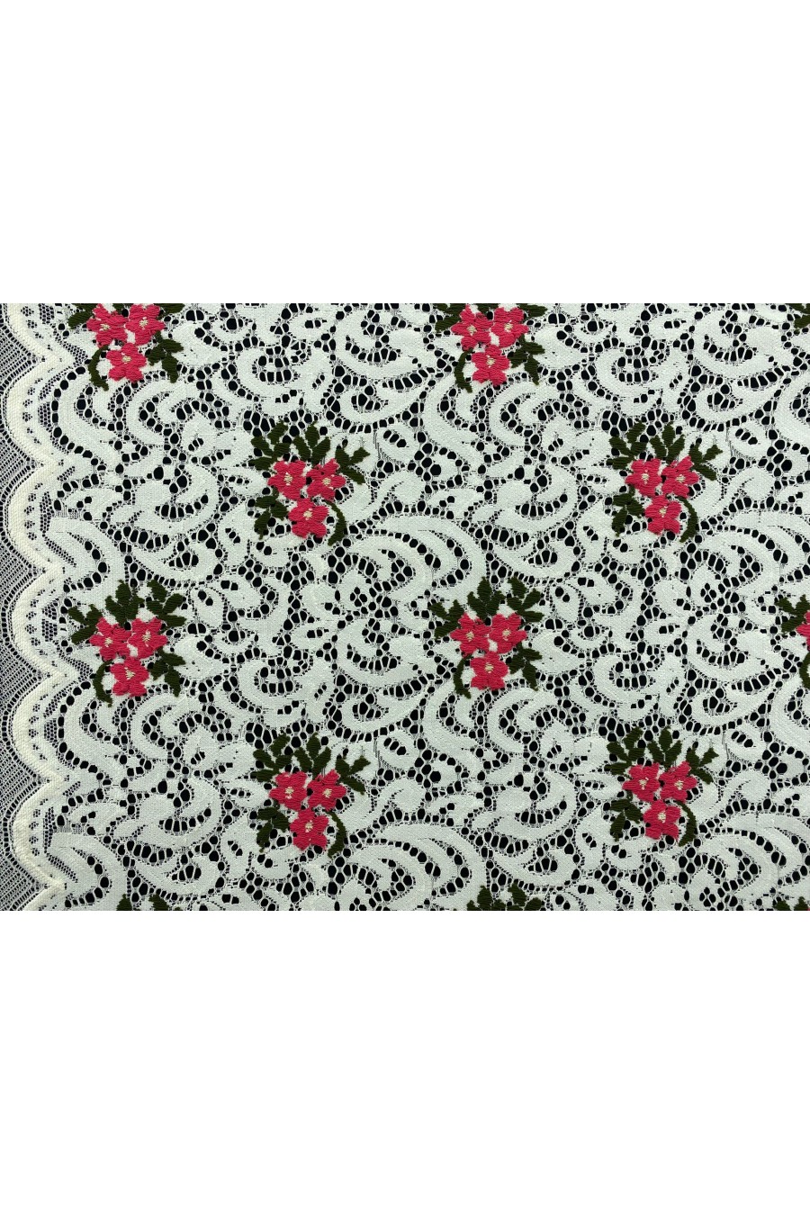 Pembe-Yeşil Nakışlı Fikse Dantel