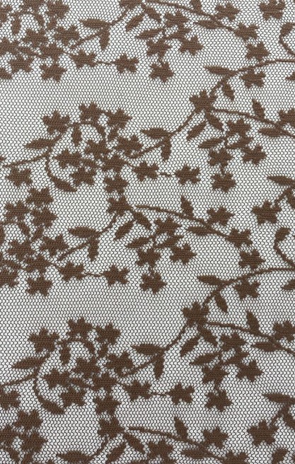 Açık Kahve Tül Üzeri Likrasız Polyester Dantel, Yerli, 155 cm