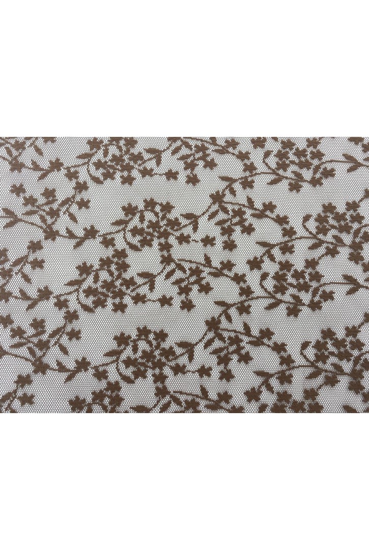 Açık Kahve Tül Üzeri Likrasız Polyester Dantel, Yerli, 155 cm