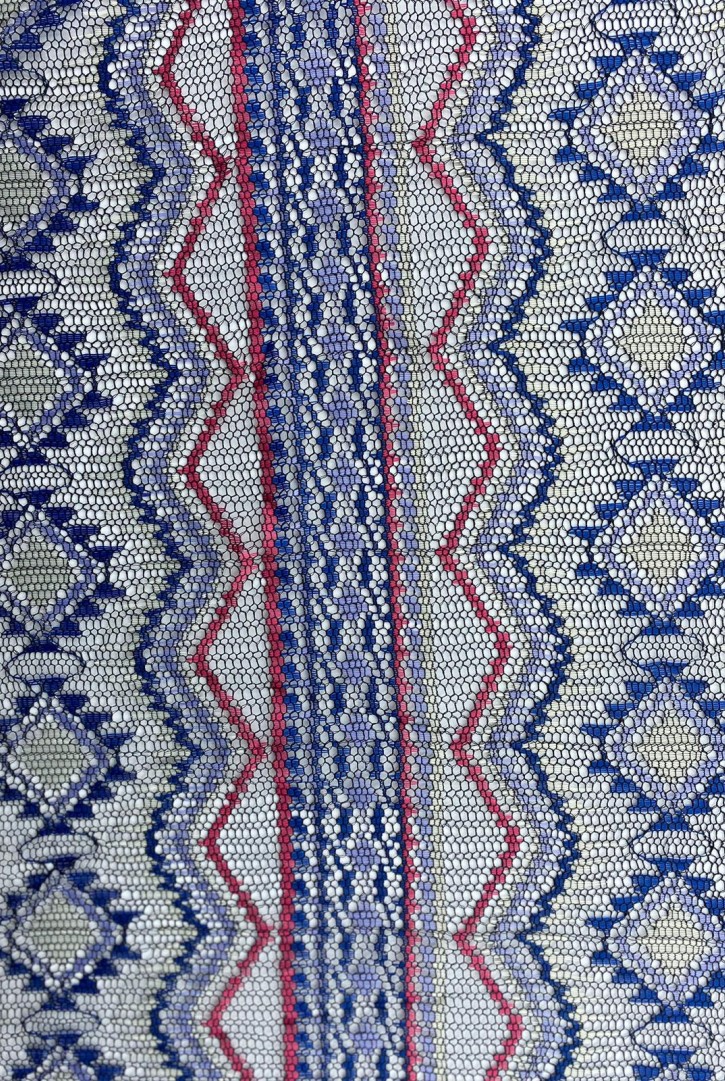 Mor Nakışlı Naylon Karışımlı Polyester Yerli Dantel, 150 cm