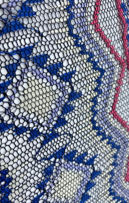 Mor Nakışlı Naylon Karışımlı Polyester Yerli Dantel, 150 cm