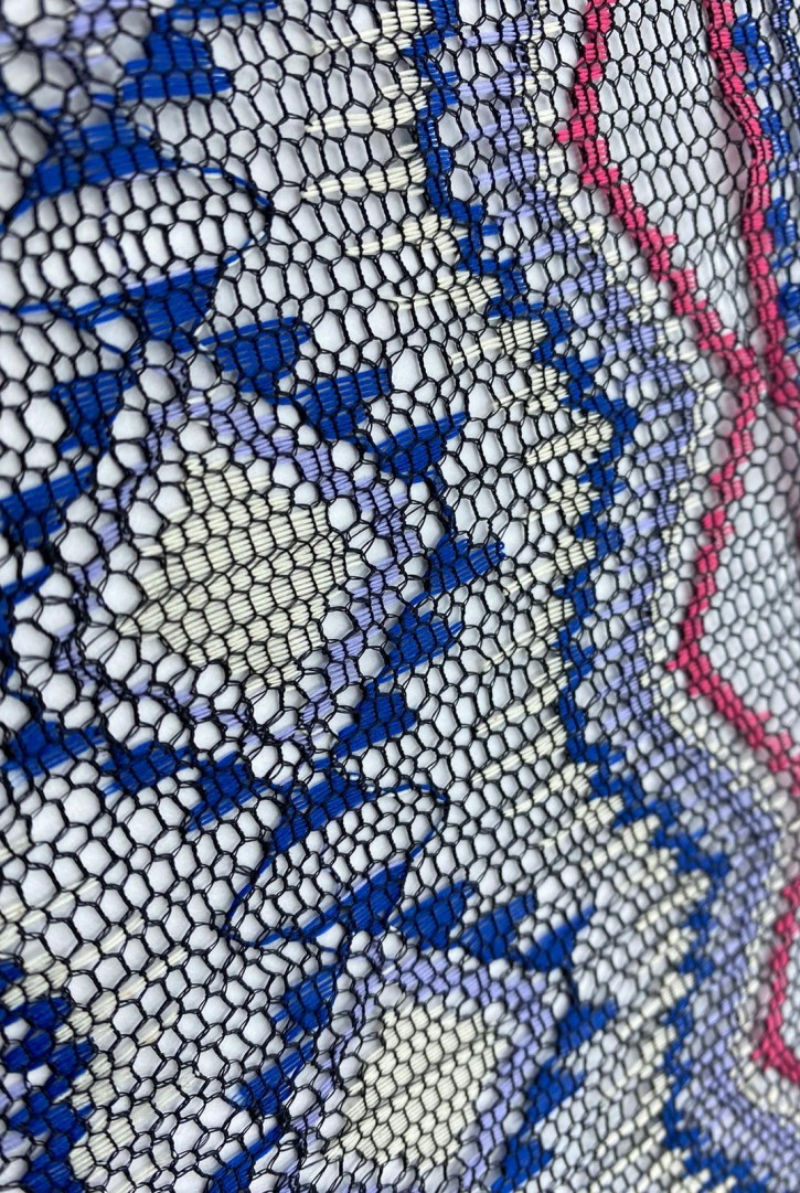 Mor Nakışlı Naylon Karışımlı Polyester Yerli Dantel, 150 cm