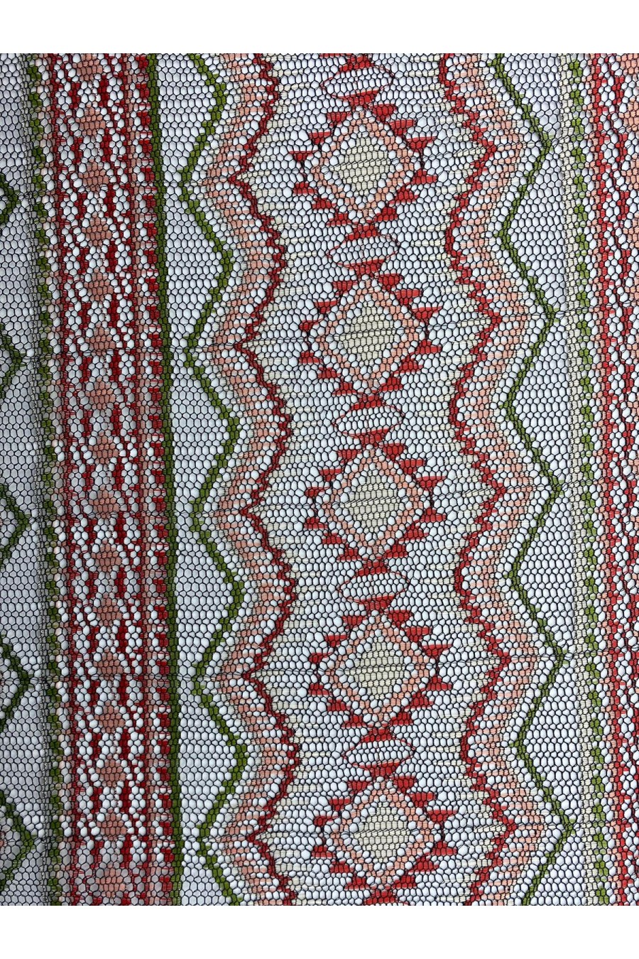 Kırmızı Nakışlı Naylon Polyester Yerli Dantel