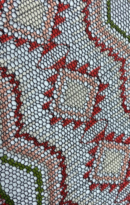 Kırmızı Nakışlı Naylon Polyester Yerli Dantel