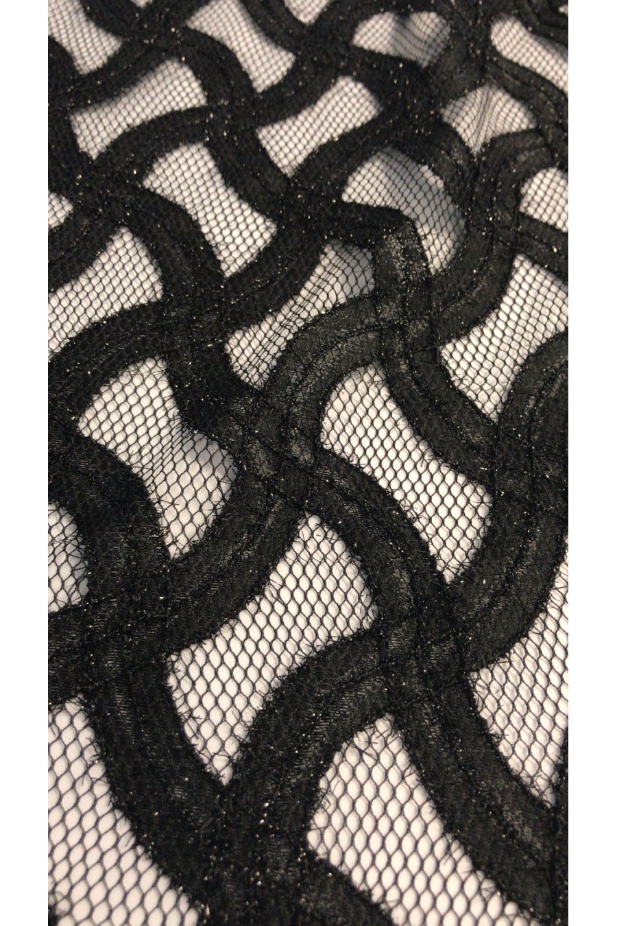 8053-KG Simli Rijit Polyester Dantel, Siyah