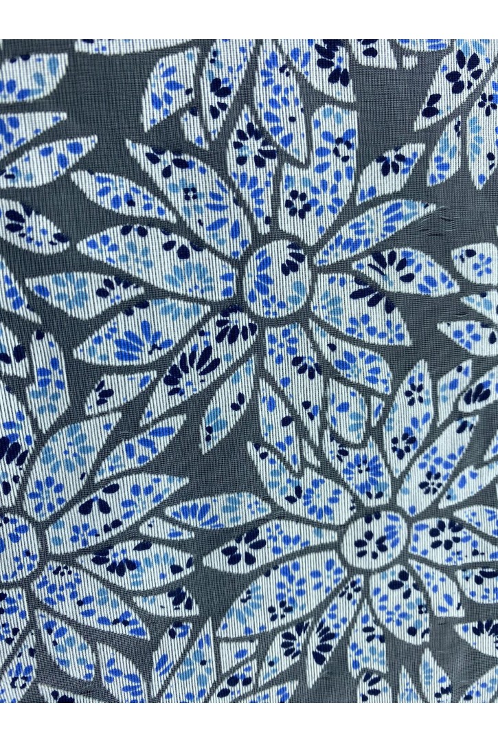 Beyaz Zemin Mavi Çiçekli Organze Kumaş, 150 cm