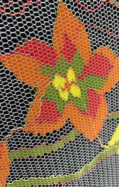 Turuncu Renkli Naylon Polyester Dantel Kumaş - 150 cm