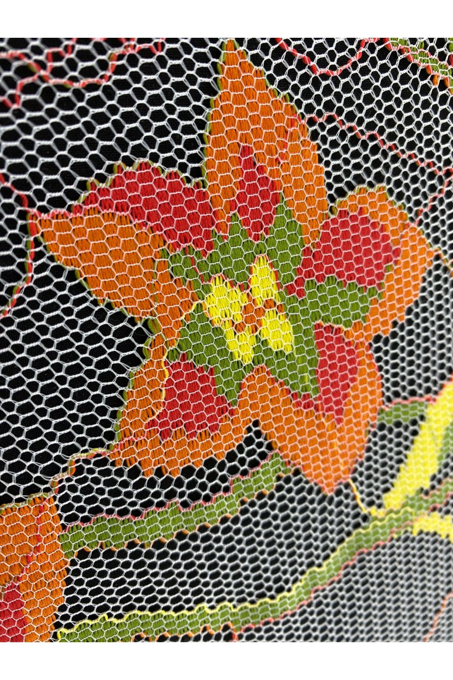 Turuncu Renkli Naylon Polyester Dantel Kumaş - 150 cm