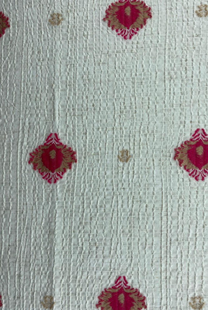 Fuşya-Bej Likralı Dokuma Kumaş