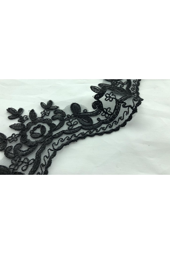 Siyah Düz Polyester Aplik Yerli Brode