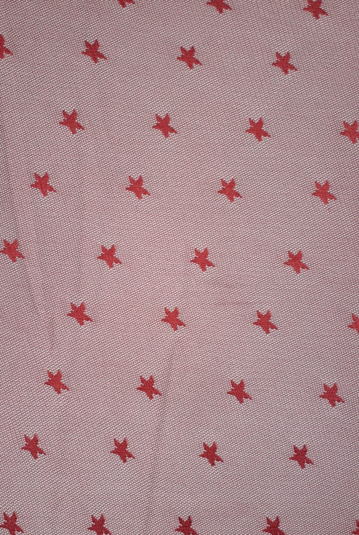 Kırmızı Yıldızlı Tül Dantel - Yerli Polyester (10529)