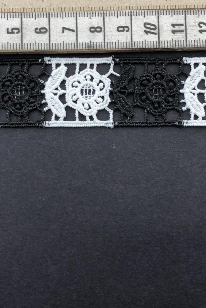 Siyah Beyaz Çift Renk Brode Bant - Mat Polyester, 2.5 cm (10911)