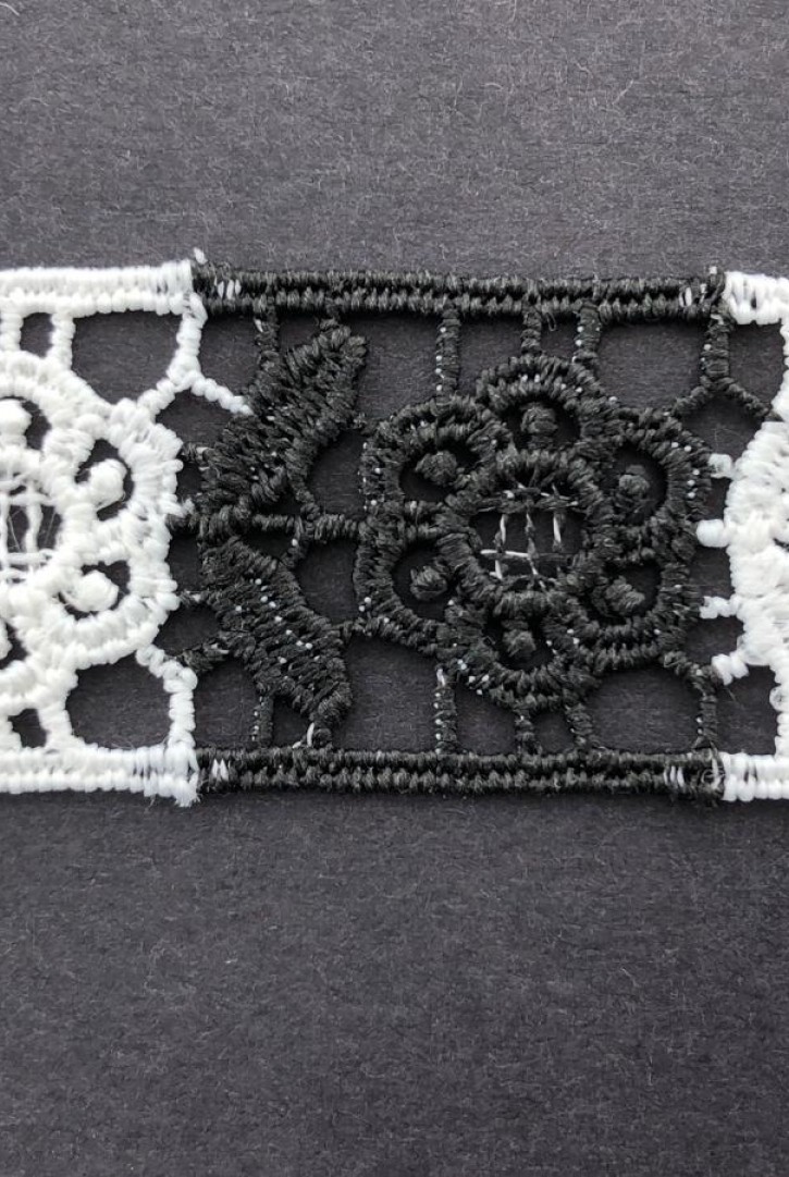 Siyah Beyaz Çift Renk Brode Bant - Mat Polyester, 2.5 cm (10911)