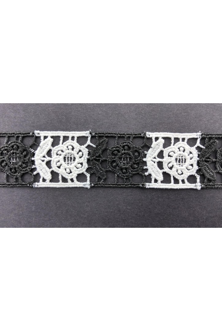 Siyah Beyaz Çift Renk Brode Bant - Mat Polyester, 2.5 cm (10911)