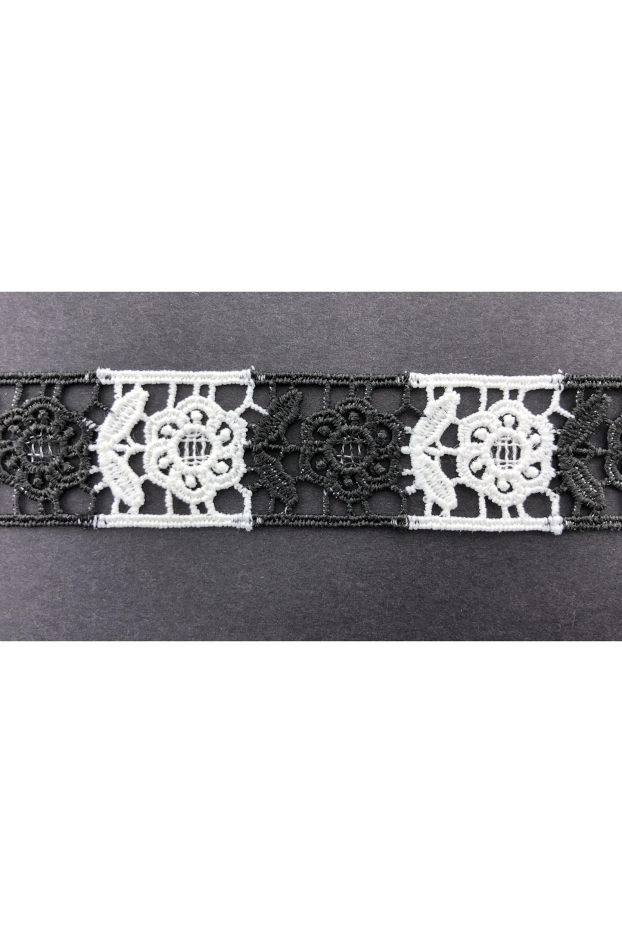 Siyah Beyaz Çift Renk Brode Bant - Mat Polyester, 2.5 cm (10911)