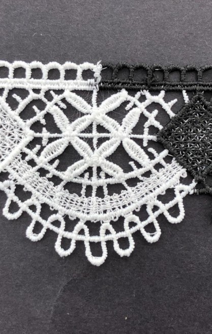 Çift Renk Siyah-Beyaz Mat Polyester Brode Bant, 5 cm