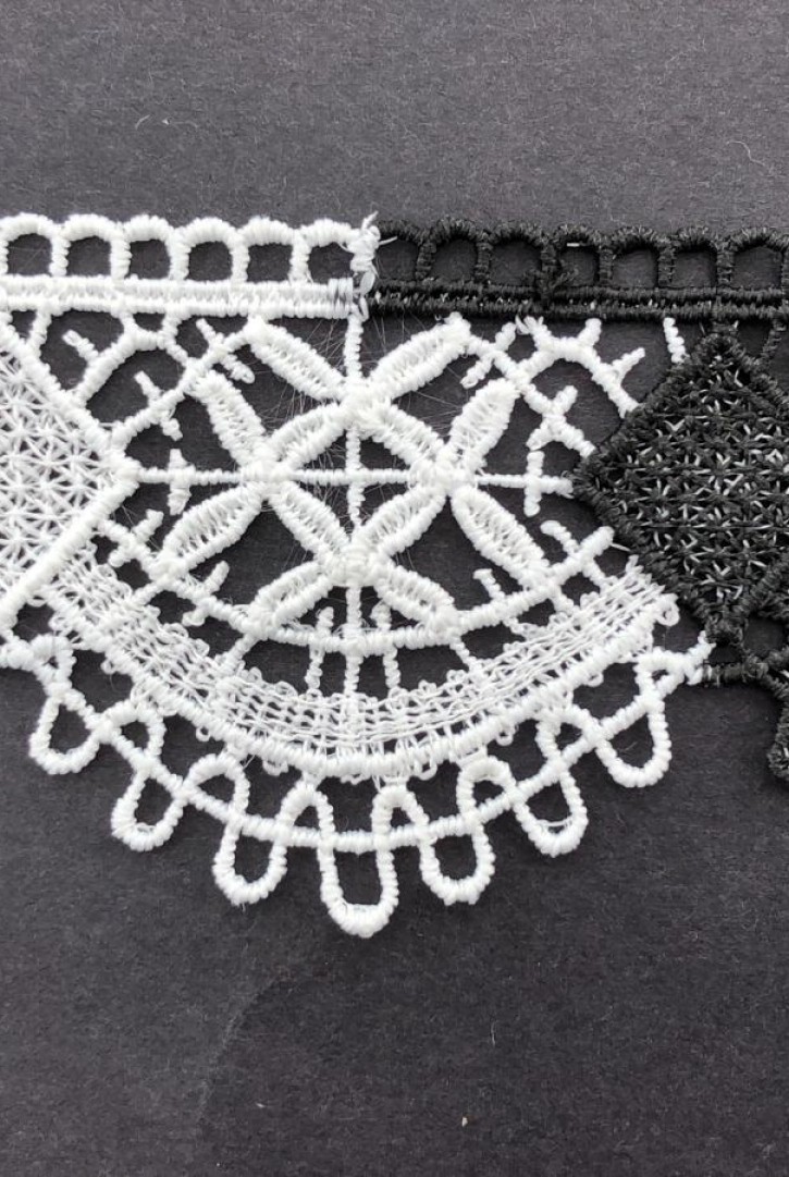 Çift Renk Siyah-Beyaz Mat Polyester Brode Bant, 5 cm