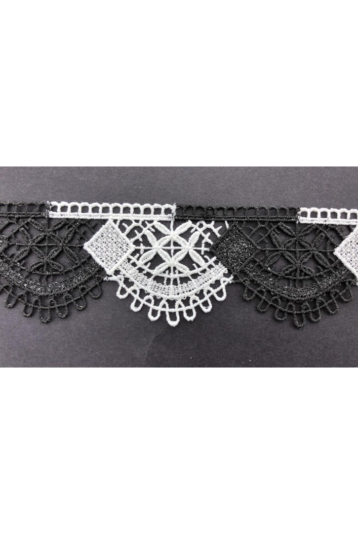 Çift Renk Siyah-Beyaz Mat Polyester Brode Bant, 5 cm