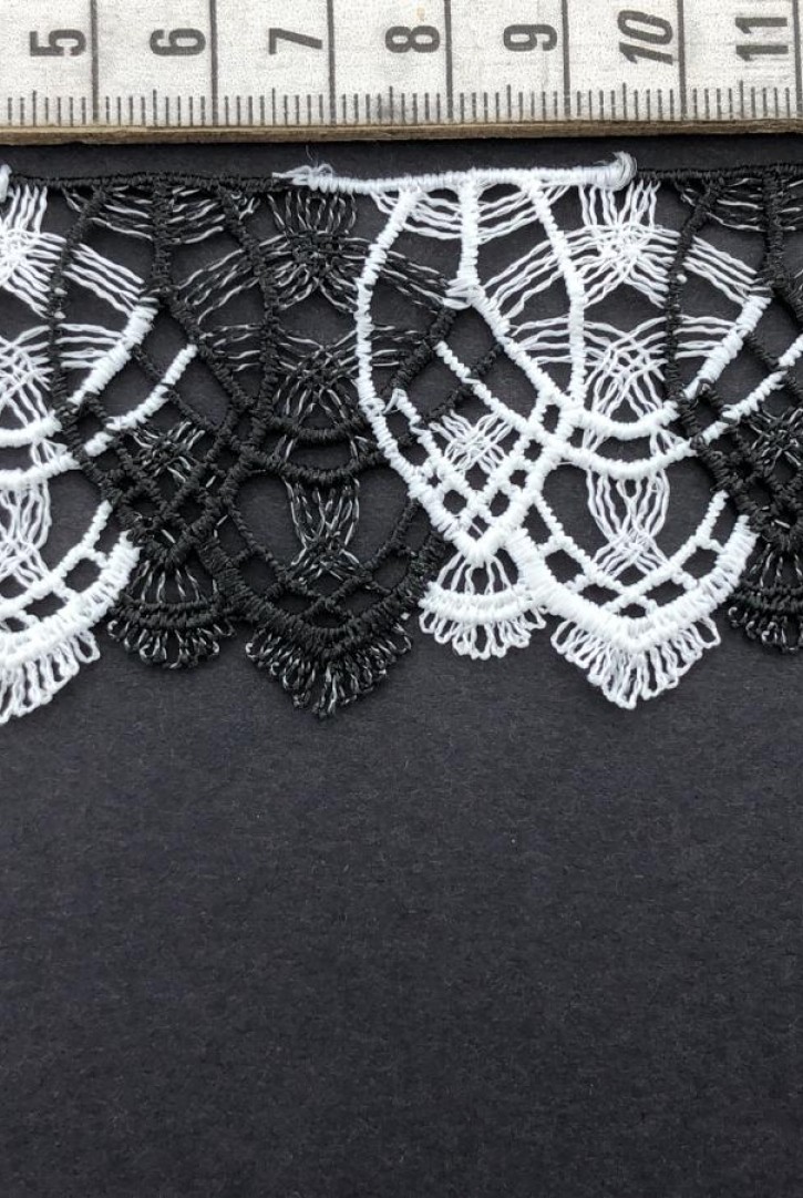 Siyah Beyaz Çift Renk Brode Bant - Mat Polyester, 5 cm (10910)