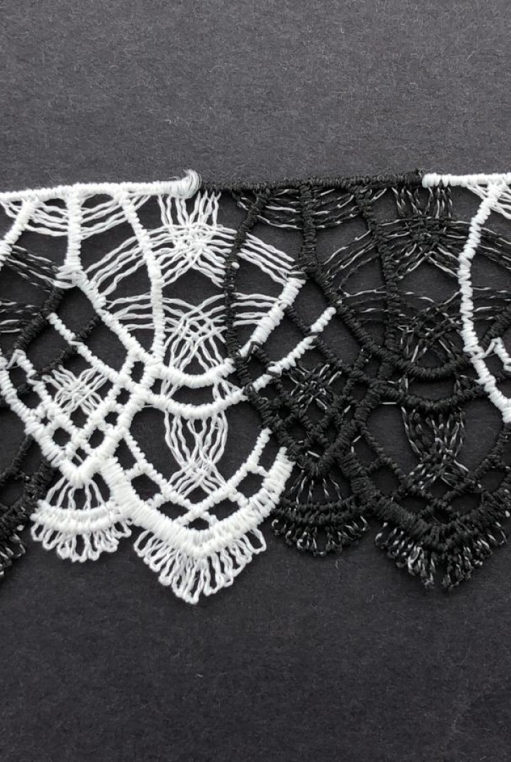 Siyah Beyaz Çift Renk Brode Bant - Mat Polyester, 5 cm (10910)