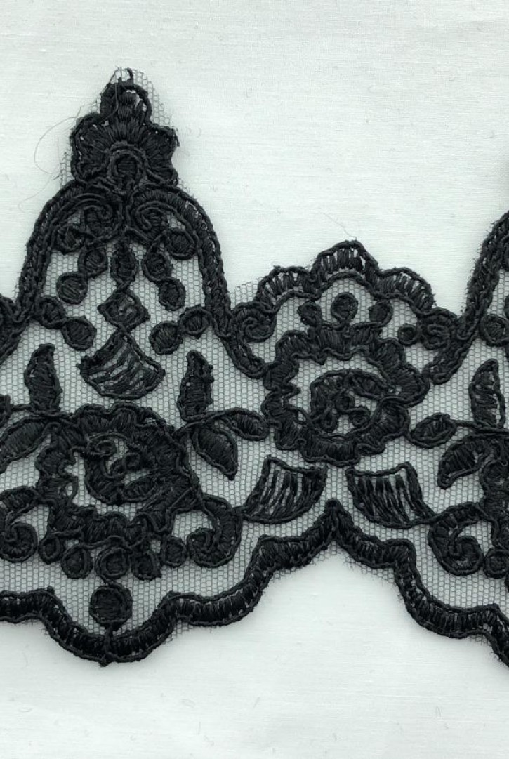 Siyah Kordlu Düz Polyester Brode Bant