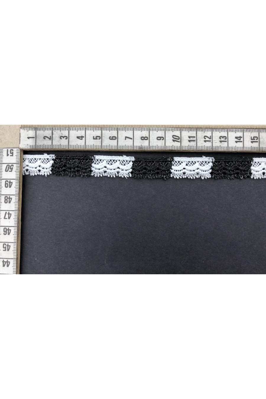 Siyah Beyaz Çift Renk Brode Bant - 1.5 cm (10908)