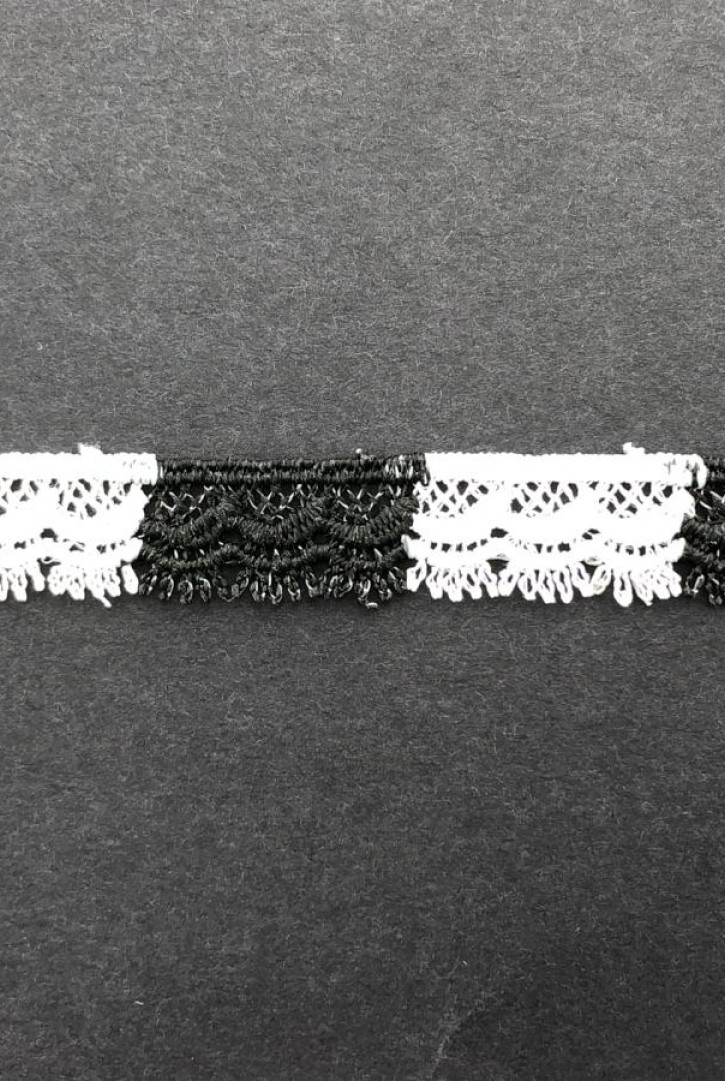 Siyah Beyaz Çift Renk Brode Bant - 1.5 cm (10908)