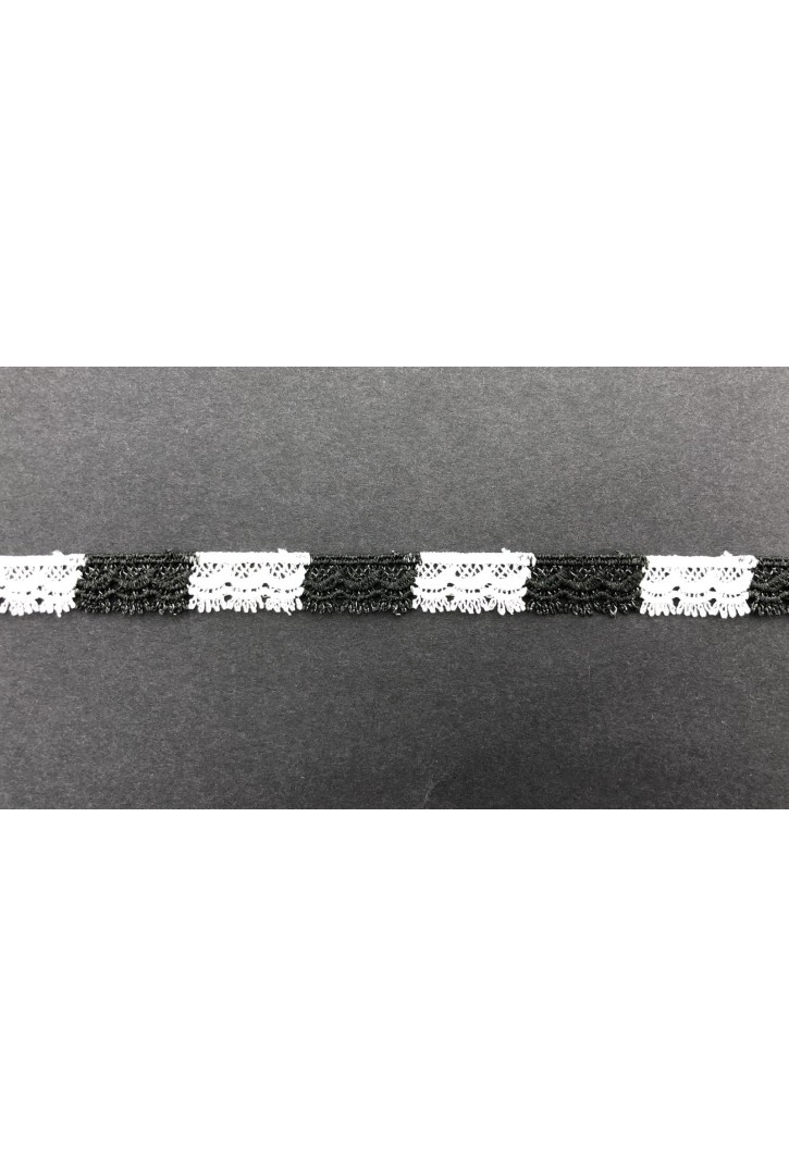 Siyah Beyaz Çift Renk Brode Bant - 1.5 cm (10908)