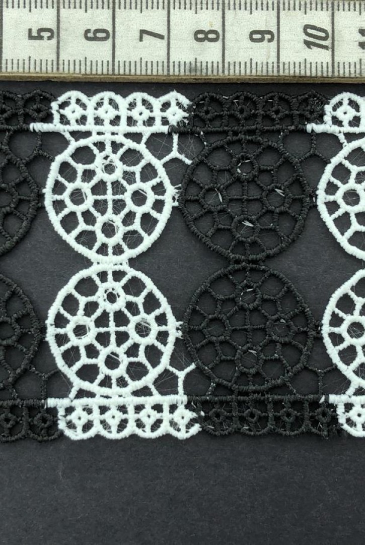 Siyah Beyaz Çift Renk Brode Bant - 6 cm (10906)