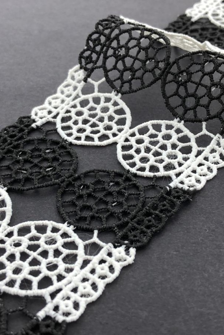 Siyah Beyaz Çift Renk Brode Bant - 6 cm (10906)