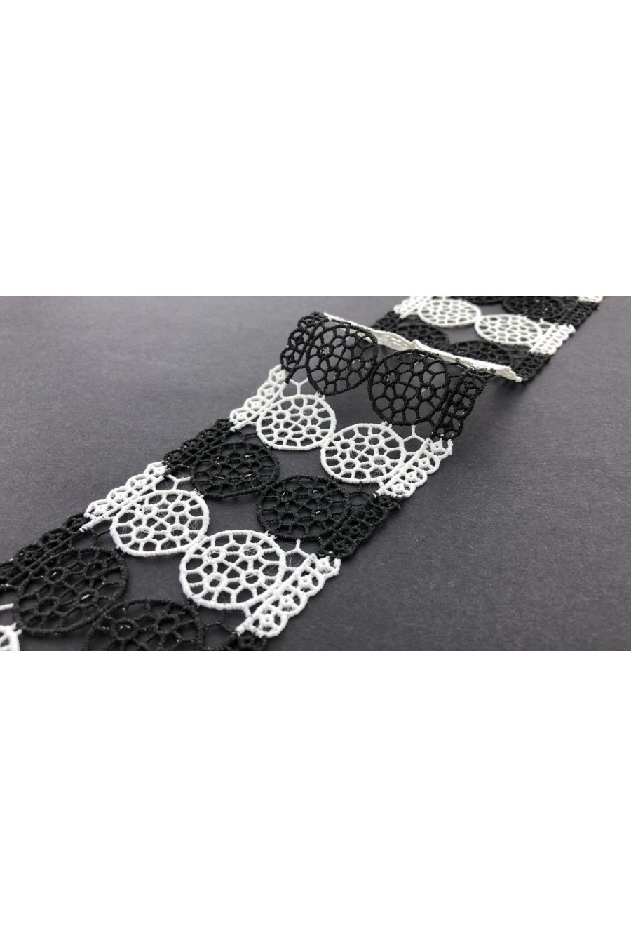 10906-METRE Siyah Beyaz Çift Renk Brode Bant - 6 cm (10906)