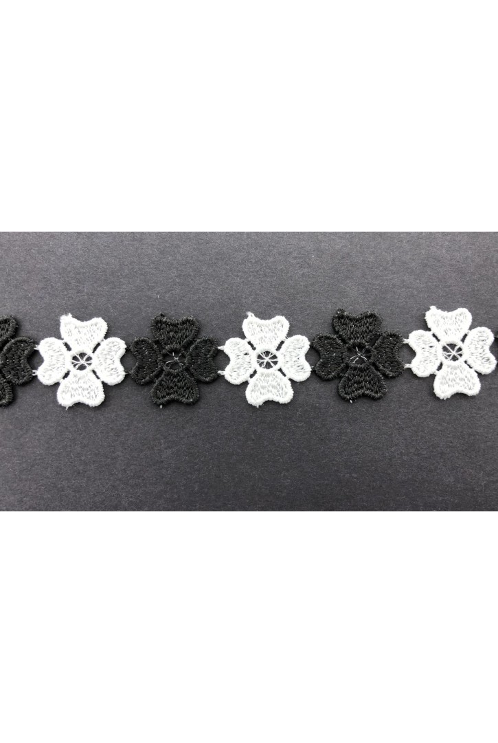 Çift Renk Siyah-Beyaz Mat Polyester Brode Bant - 2.5 cm