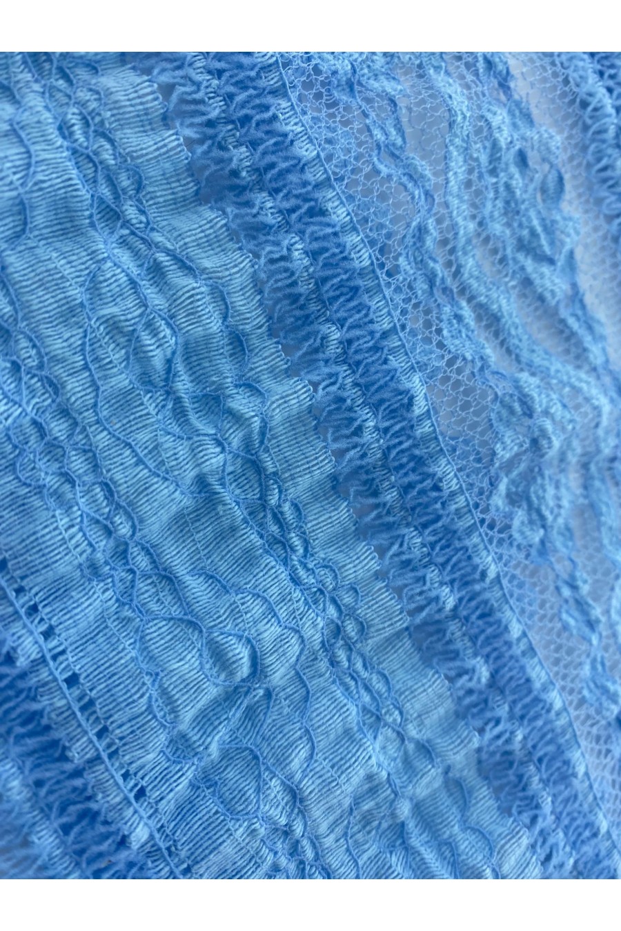 Mavi Pamuk Naylon Likralı İthal Dantel