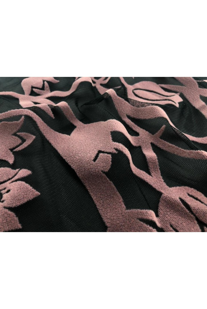 12447 TÜL/YERLİ/LEZ/POLYESTER/FLOK BASKI/SİYAH ZEMİN/GÜL KURUSU