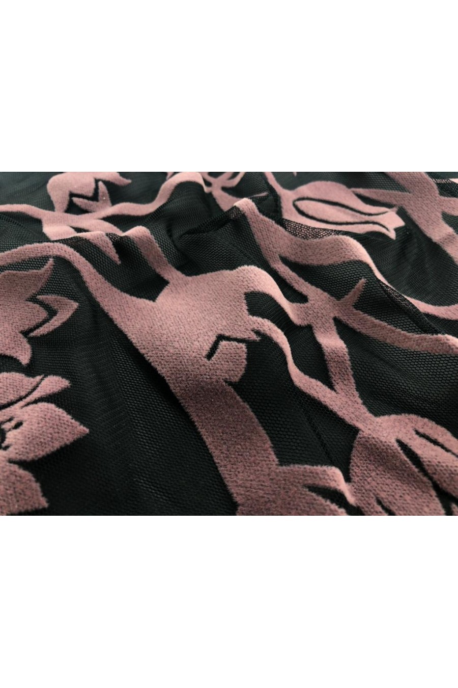 12447 TÜL/YERLİ/LEZ/POLYESTER/FLOK BASKI/SİYAH ZEMİN/GÜL KURUSU