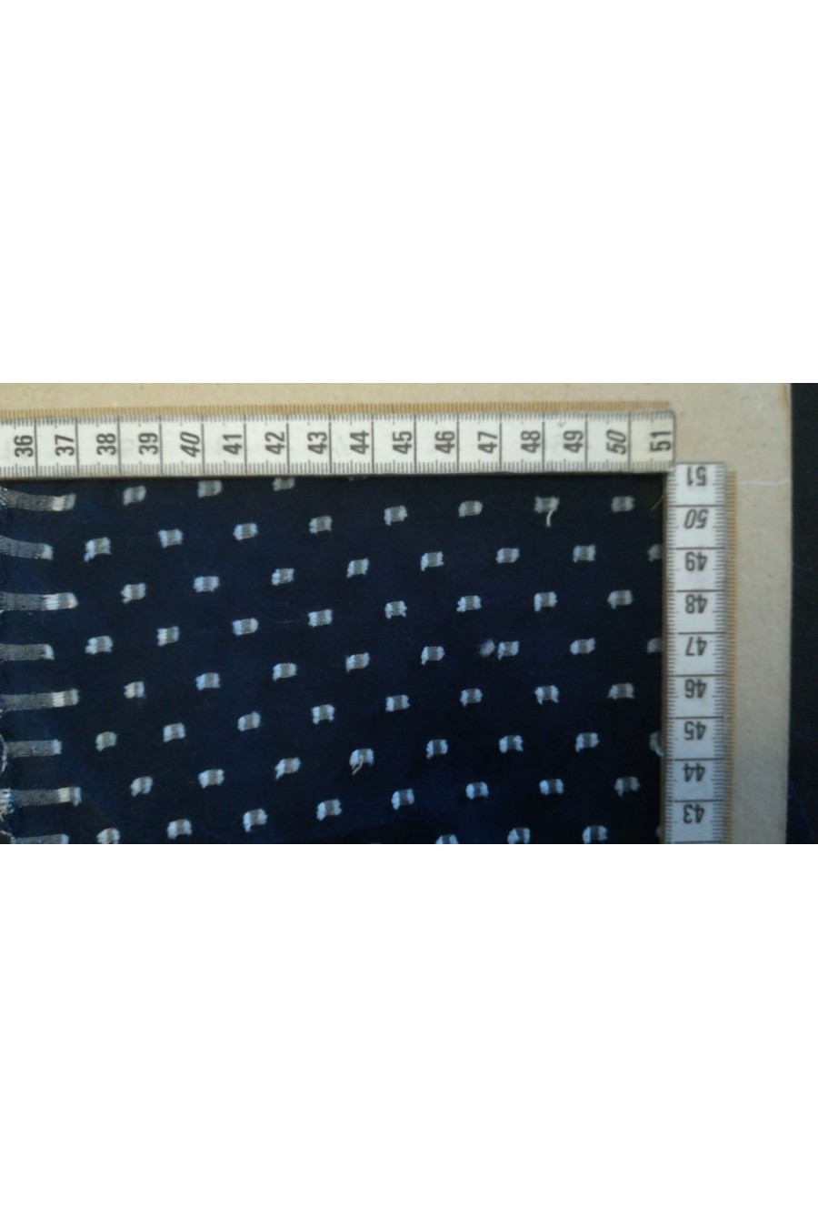 Lacivert Zemin Beyaz Puantiyeli Viskon Polyester Kumaş, 150 cm