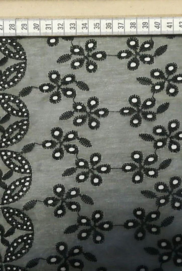 Siyah Bohrerli Organze Tül Brode Kumaş, 135 cm