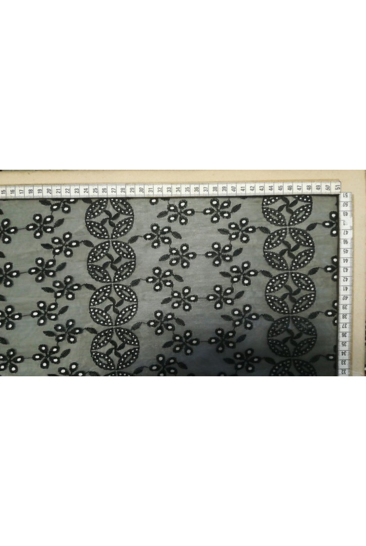 Siyah Bohrerli Organze Tül Brode Kumaş, 135 cm
