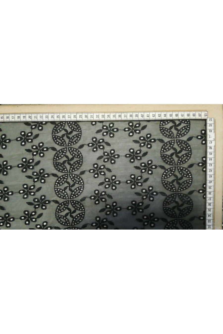 Siyah Bohrerli Organze Tül Brode Kumaş, 135 cm